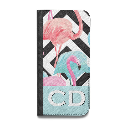 Blue Pink Flamingos Vegan Leather Flip iPhone Case
