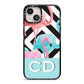 Blue Pink Flamingos iPhone 13 Black Impact Case on Silver phone