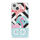 Blue Pink Flamingos iPhone 13 Clear Bumper Case