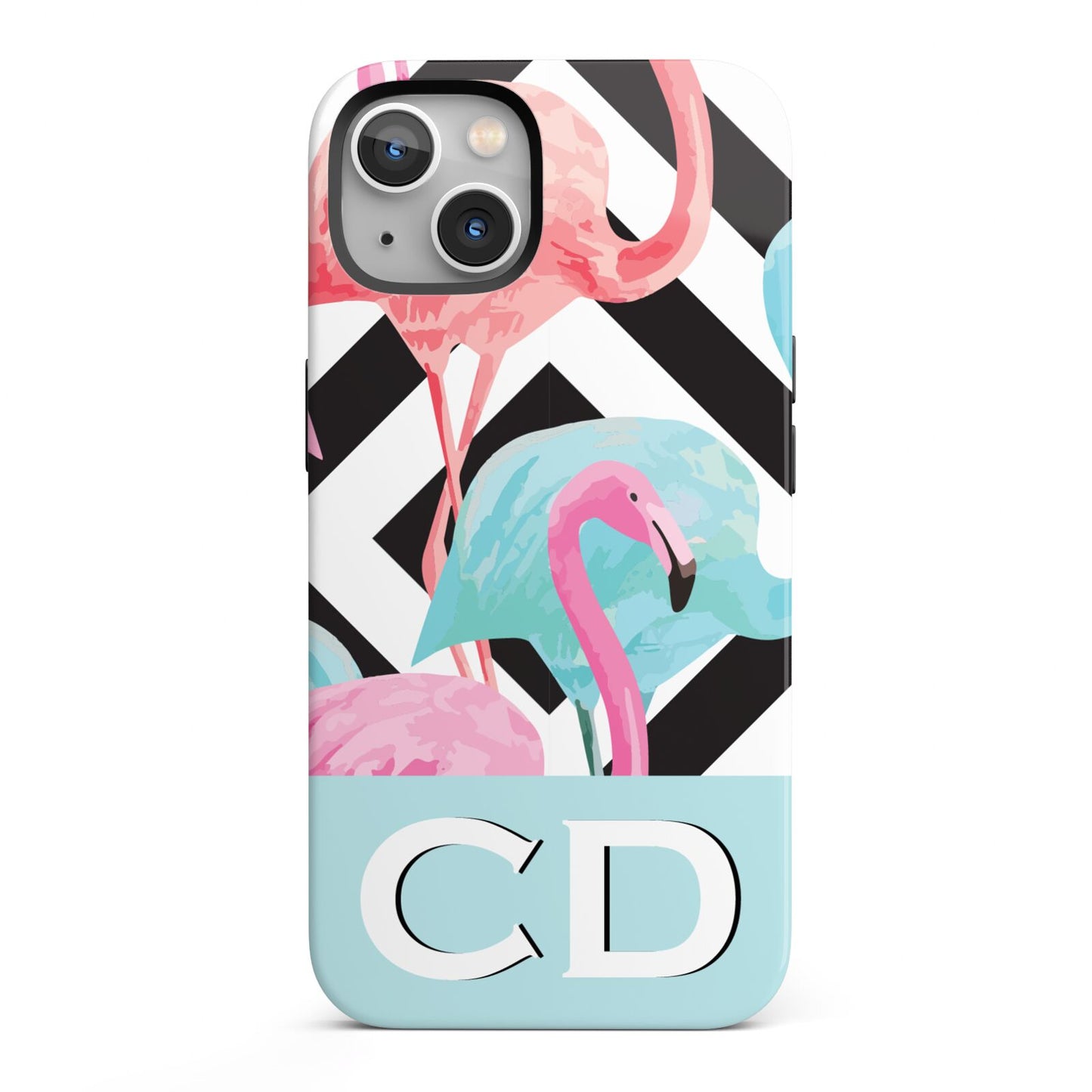 Blue Pink Flamingos iPhone 13 Full Wrap 3D Tough Case