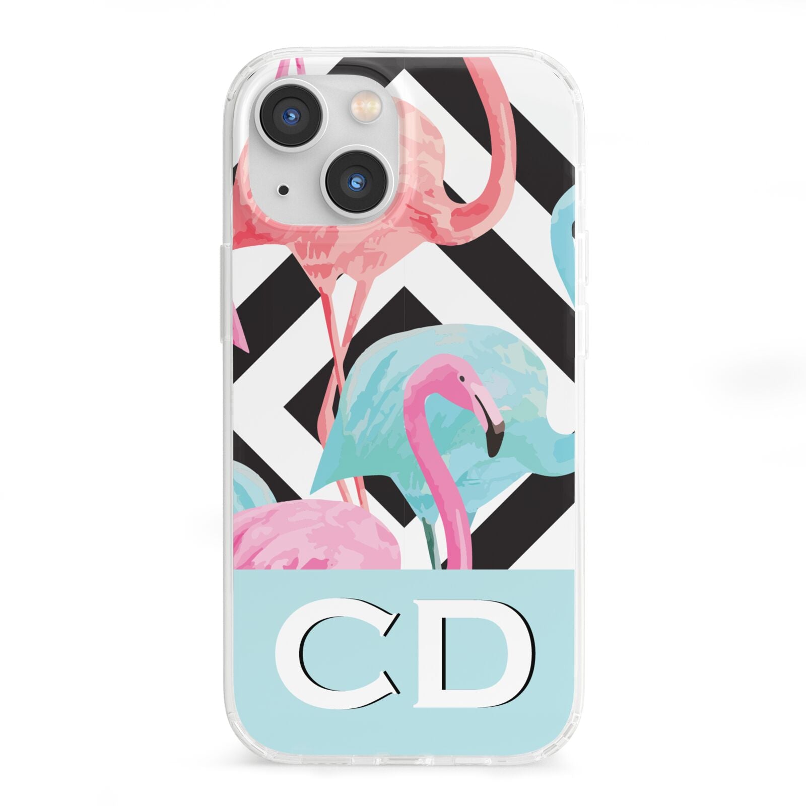 Blue Pink Flamingos iPhone 13 Mini Clear Bumper Case