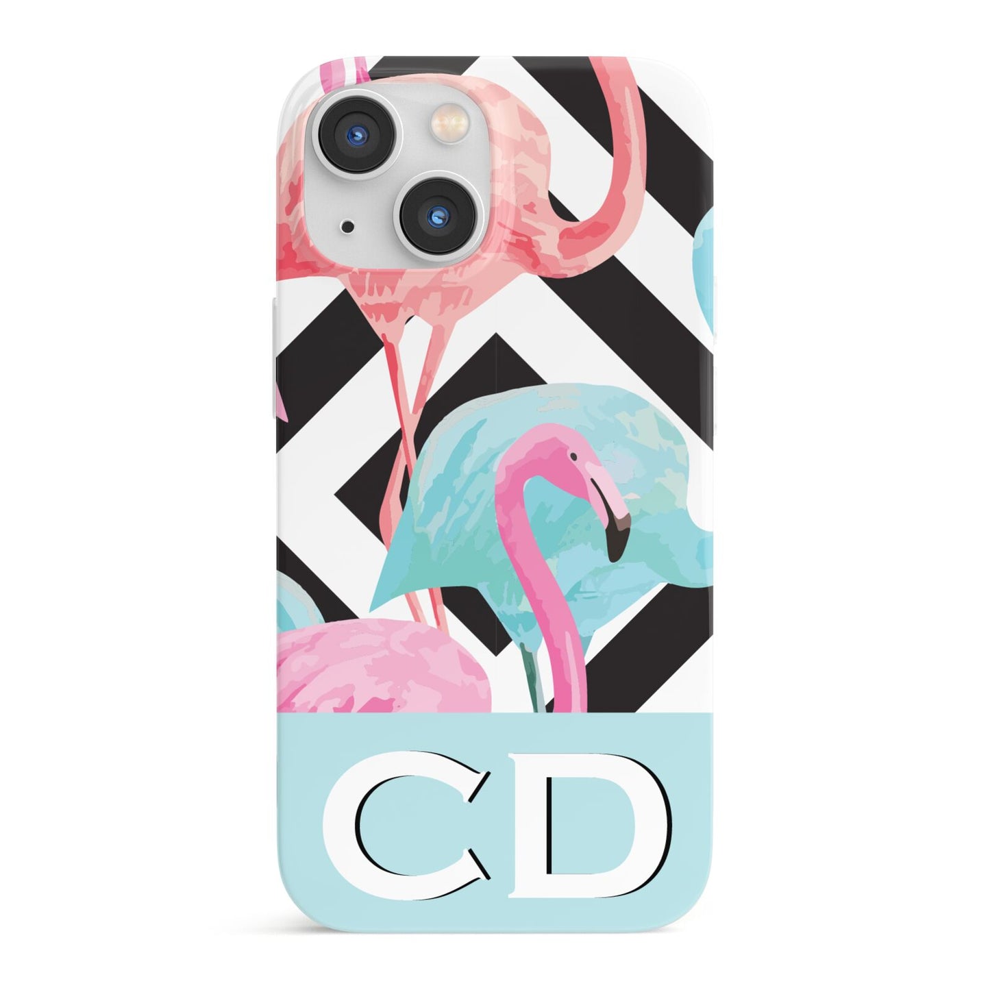 Blue Pink Flamingos iPhone 13 Mini Full Wrap 3D Snap Case