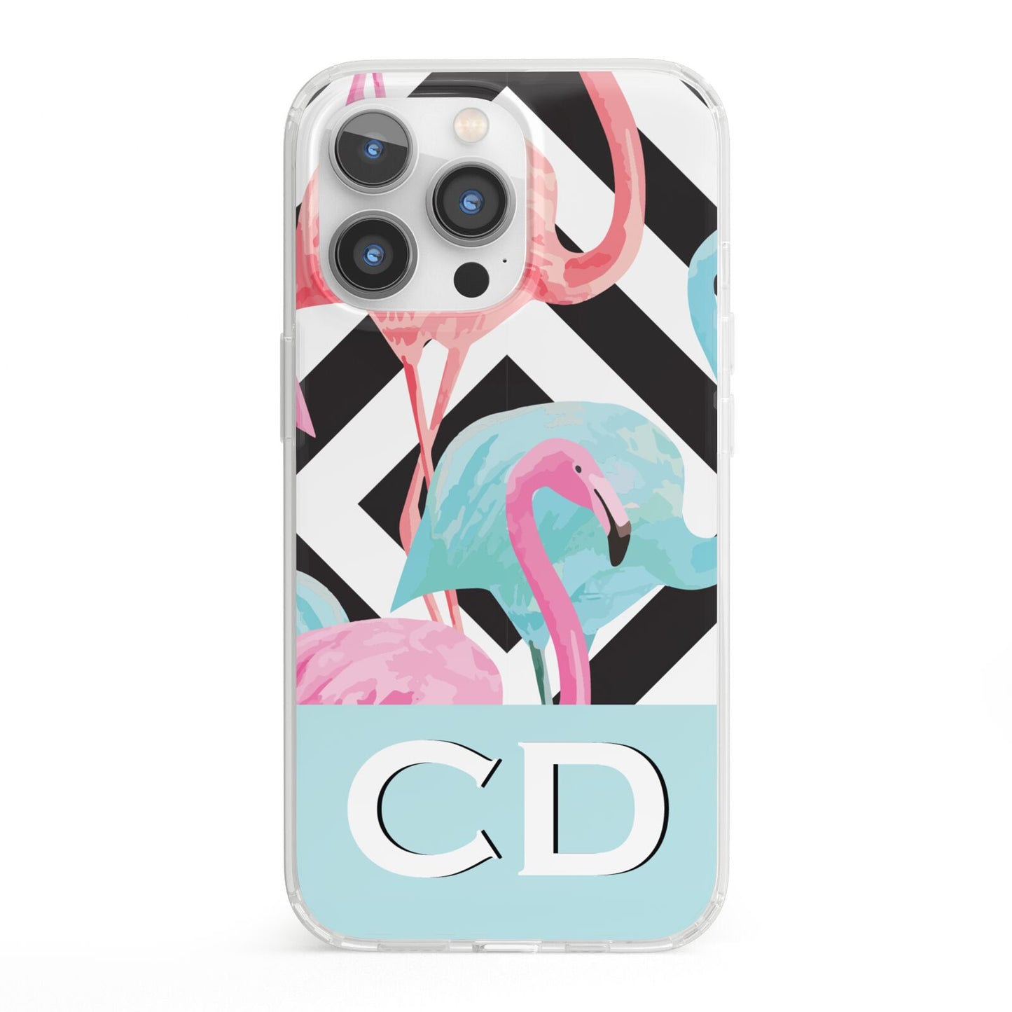Blue Pink Flamingos iPhone 13 Pro Clear Bumper Case