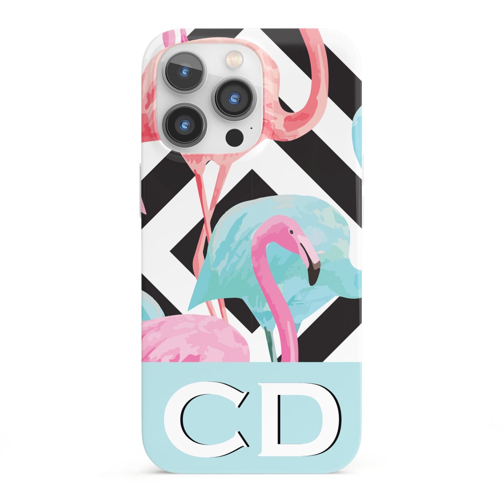 Blue Pink Flamingos iPhone 13 Pro Full Wrap 3D Snap Case