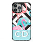 Blue Pink Flamingos iPhone 13 Pro Max Black Impact Case on Silver phone