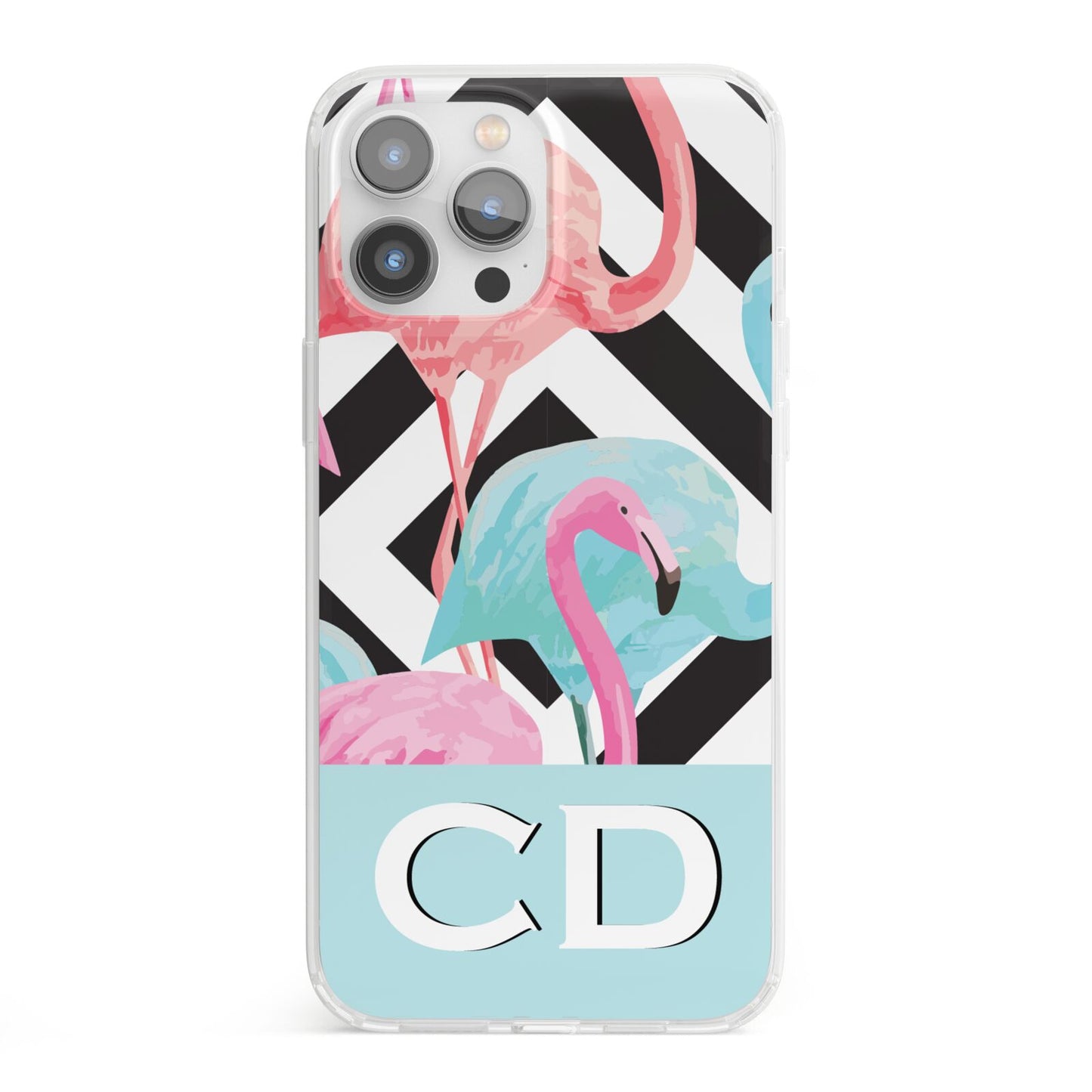 Blue Pink Flamingos iPhone 13 Pro Max Clear Bumper Case