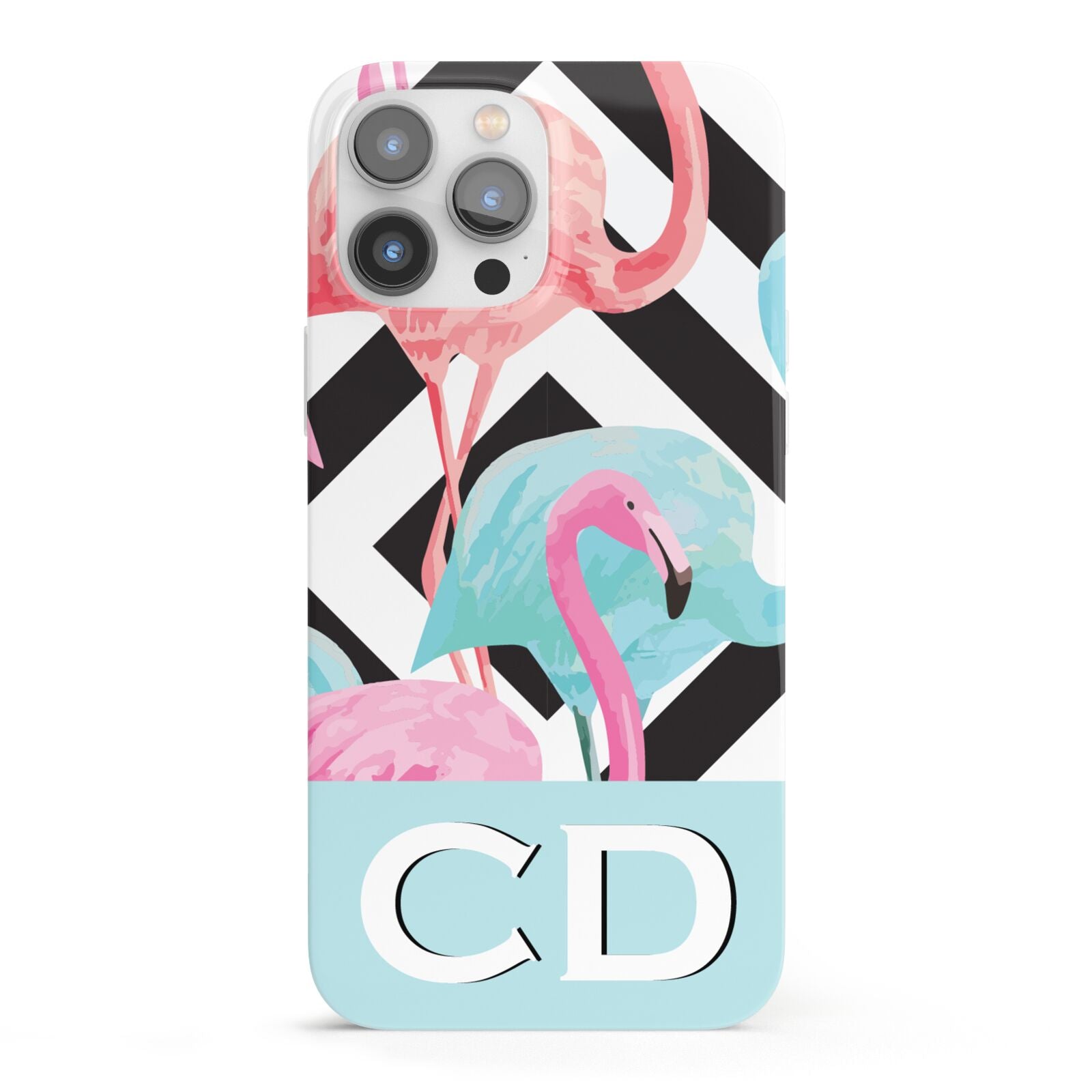 Blue Pink Flamingos iPhone 13 Pro Max Full Wrap 3D Snap Case