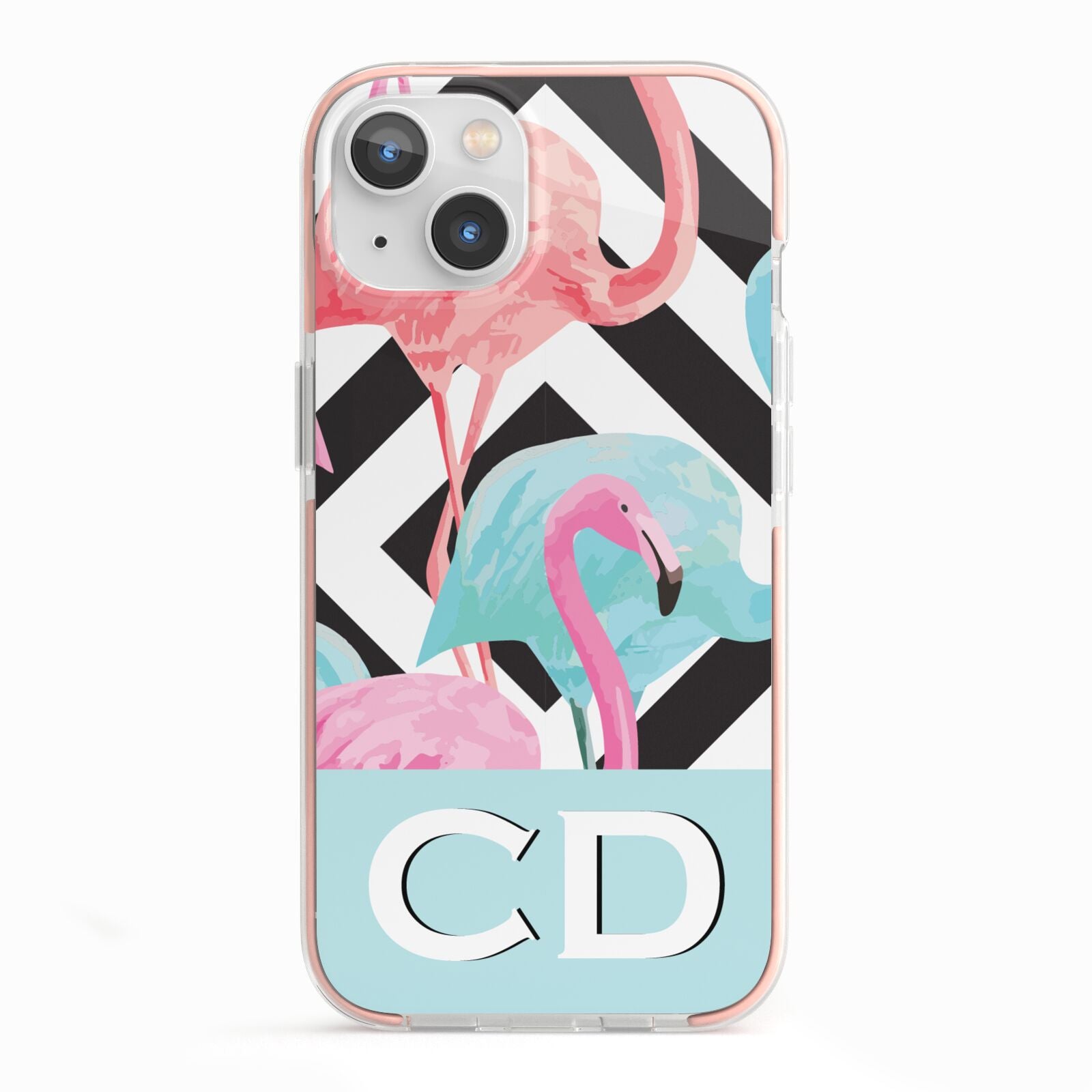 Blue Pink Flamingos iPhone 13 TPU Impact Case with Pink Edges