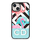Blue Pink Flamingos iPhone 14 Black Impact Case on Silver phone