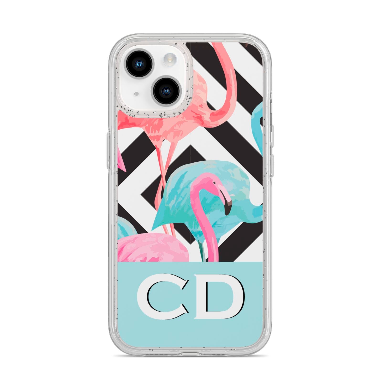 Blue Pink Flamingos iPhone 14 Glitter Tough Case Starlight