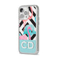 Blue Pink Flamingos iPhone 14 Pro Max Clear Tough Case Silver Angled Image