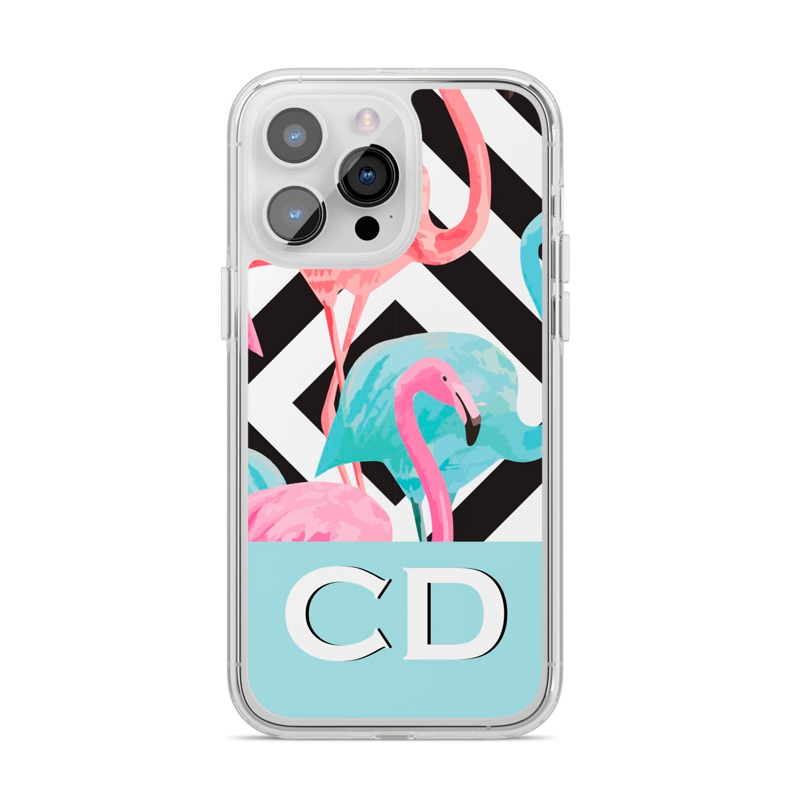 Blue Pink Flamingos iPhone 14 Pro Max Clear Tough Case Silver