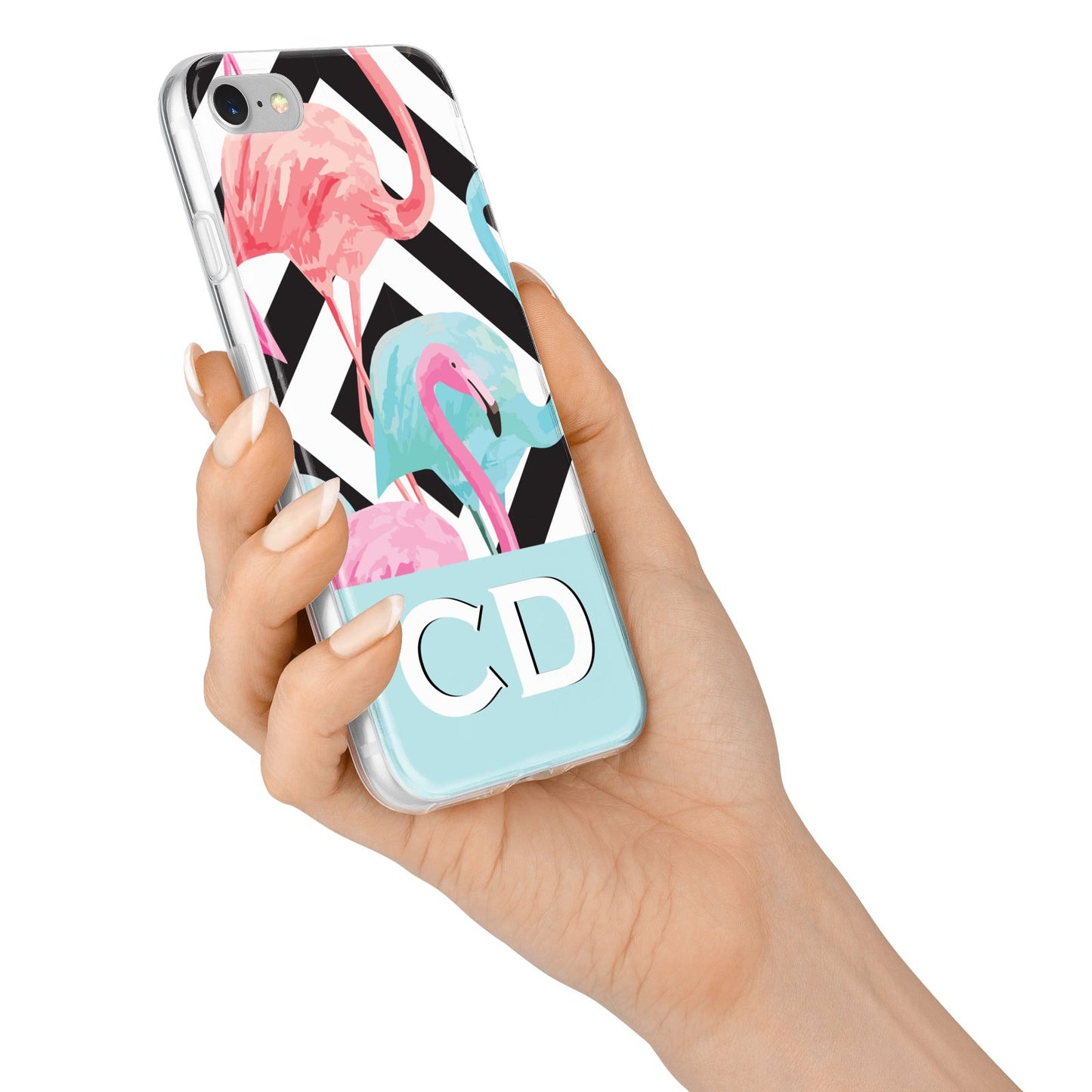 Blue Pink Flamingos iPhone 7 Bumper Case on Silver iPhone Alternative Image