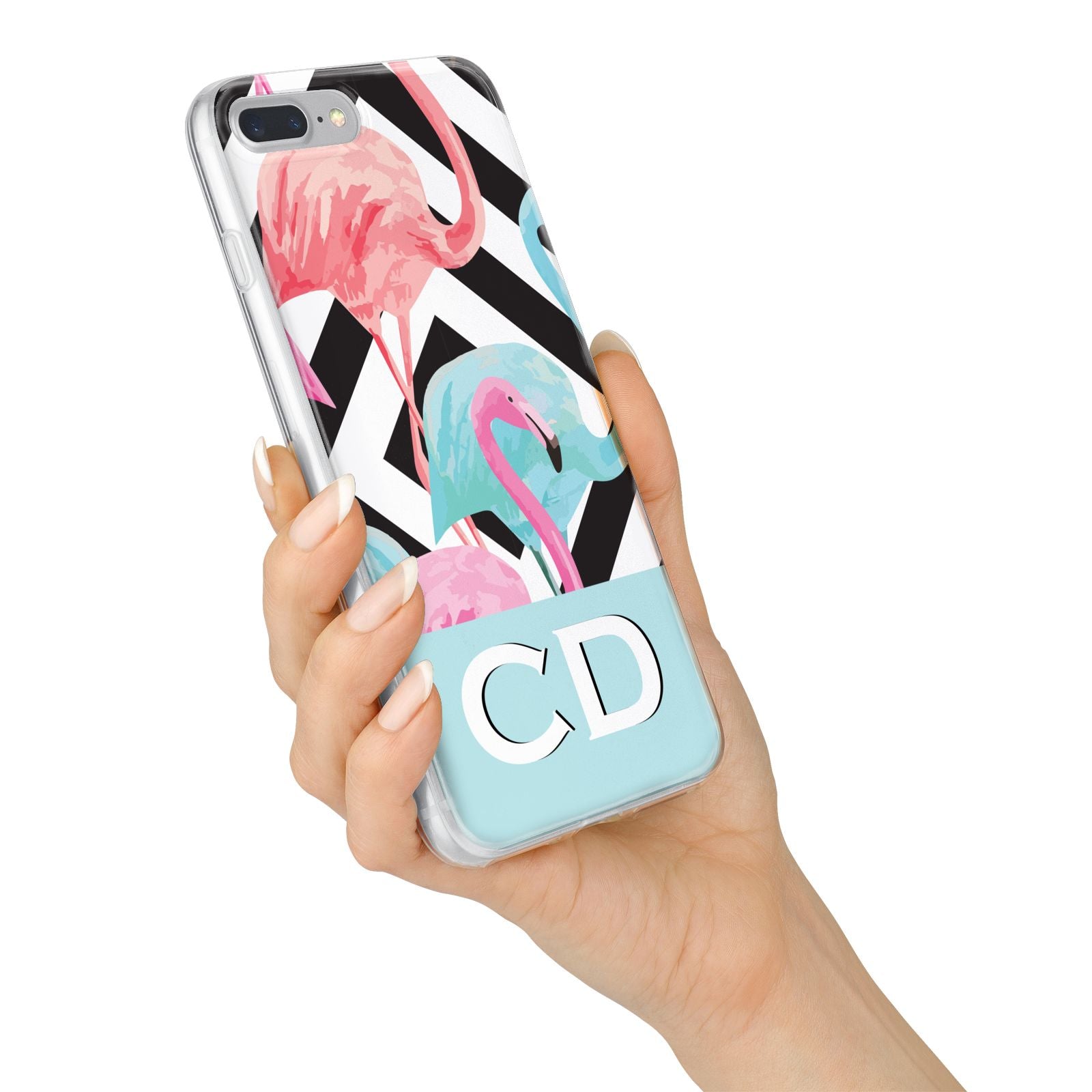 Blue Pink Flamingos iPhone 7 Plus Bumper Case on Silver iPhone Alternative Image