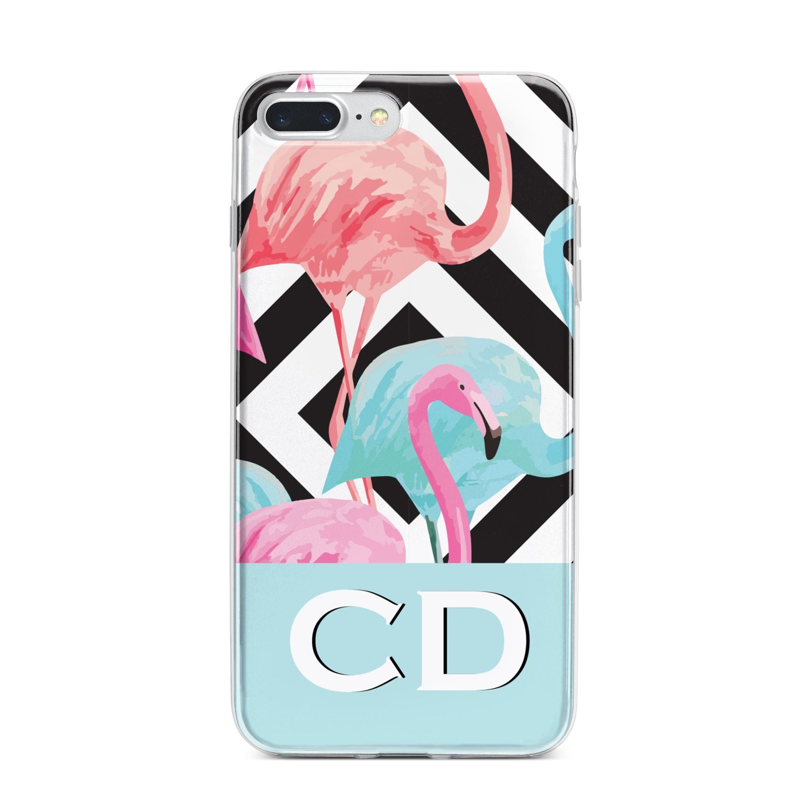 Blue Pink Flamingos iPhone 7 Plus Bumper Case on Silver iPhone