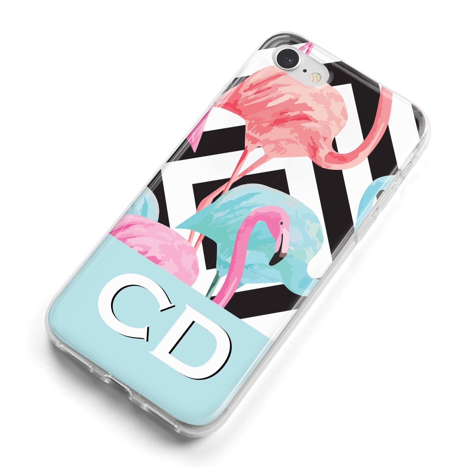 Blue Pink Flamingos iPhone 8 Bumper Case on Silver iPhone Alternative Image