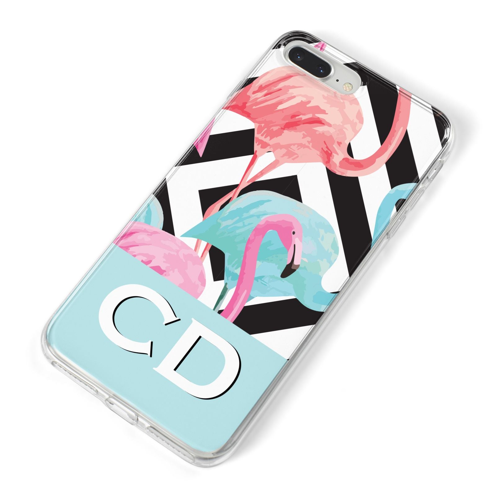 Blue Pink Flamingos iPhone 8 Plus Bumper Case on Silver iPhone Alternative Image