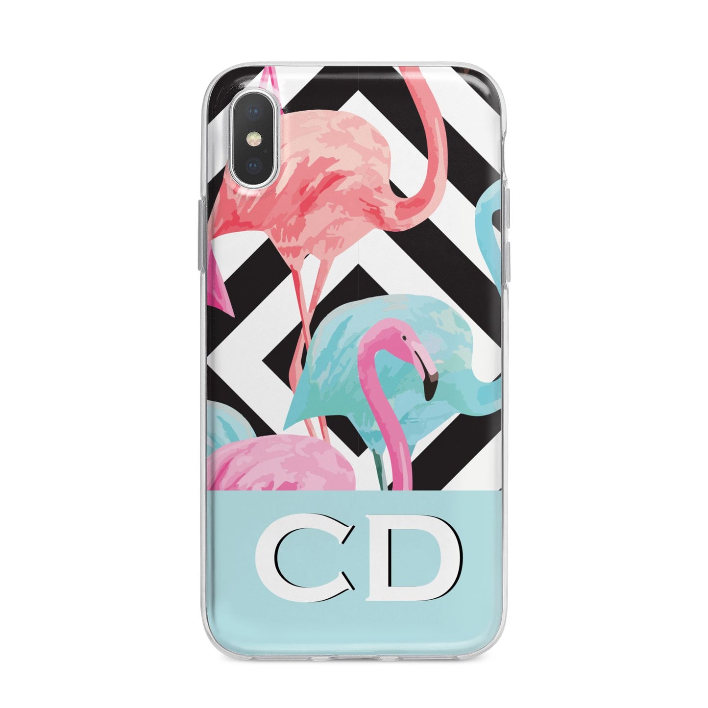 Blue Pink Flamingos iPhone X Bumper Case on Silver iPhone Alternative Image 1