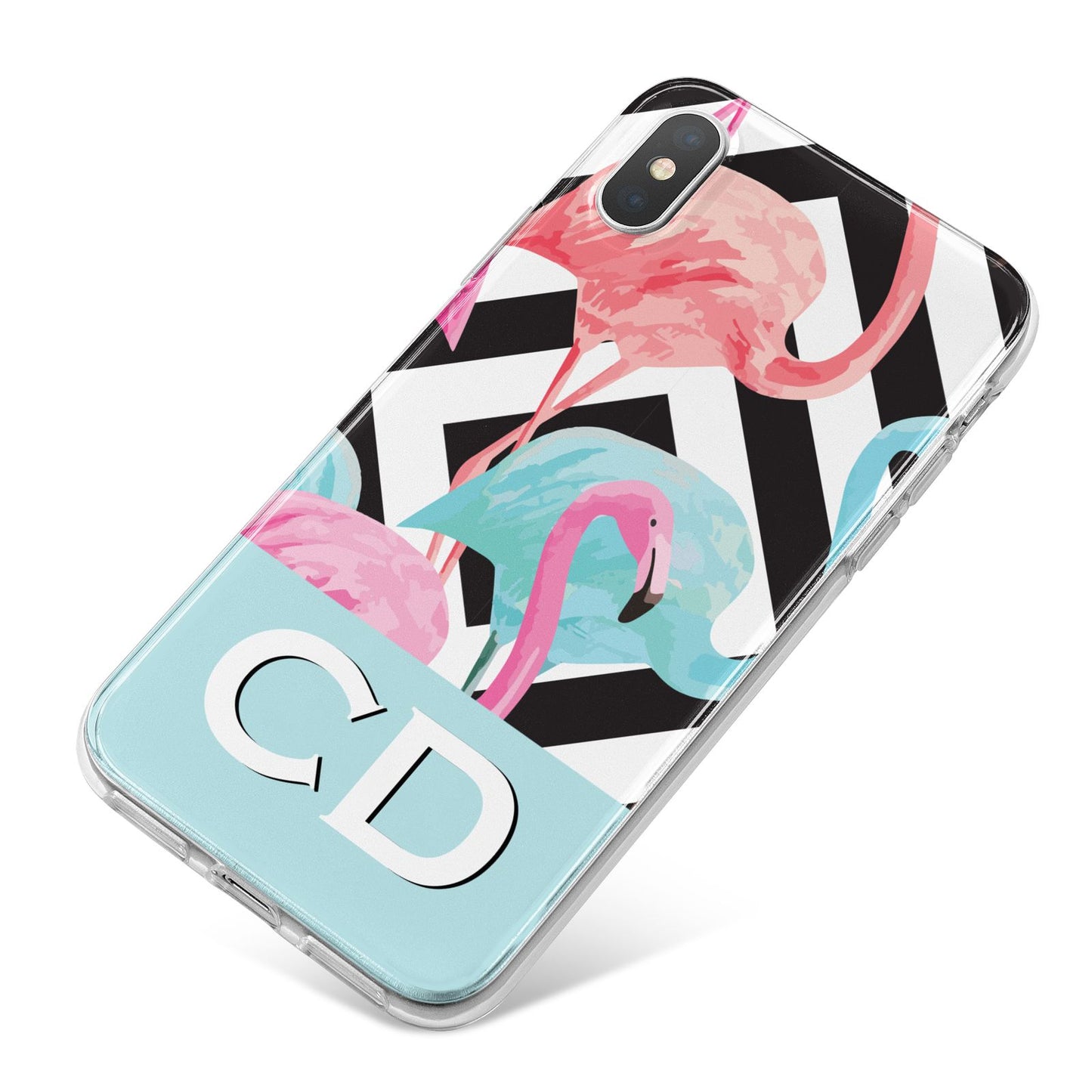 Blue Pink Flamingos iPhone X Bumper Case on Silver iPhone