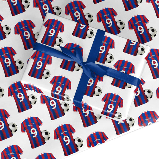 Blue Red Personalised Football Shirt Custom Wrapping Paper