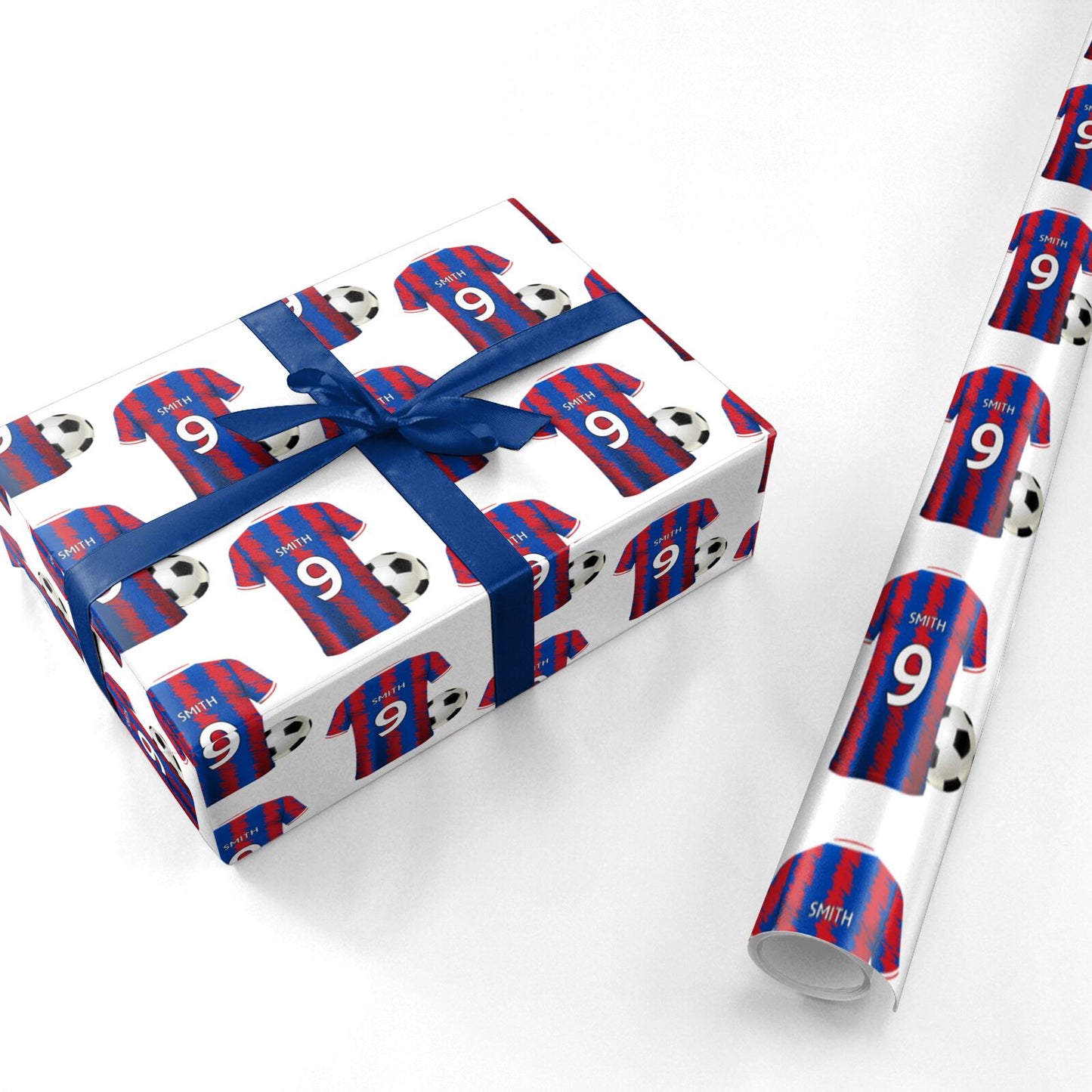 Blue Red Personalised Football Shirt Personalised Wrapping Paper