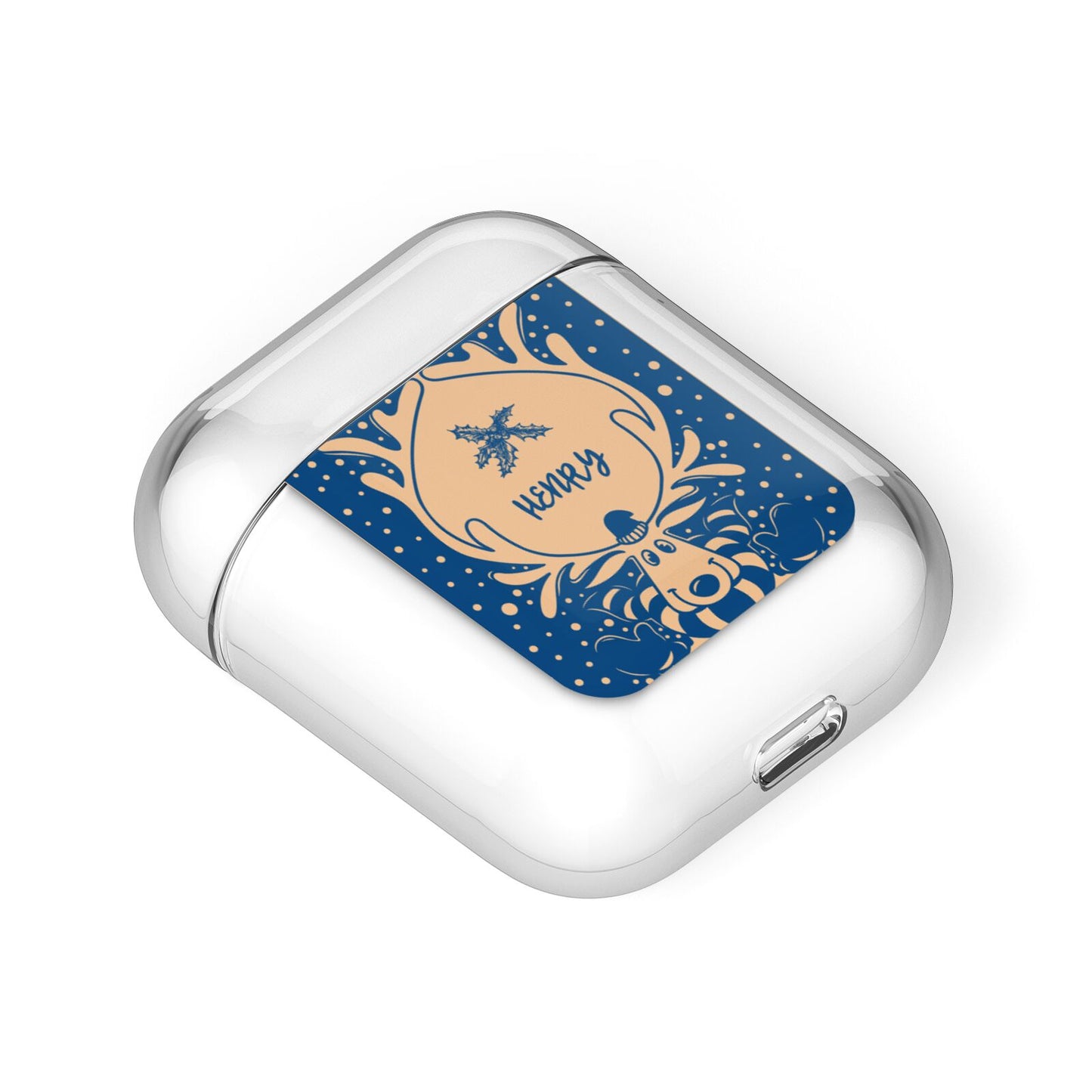 Blue Reindeer Personalised AirPods Case Laid Flat