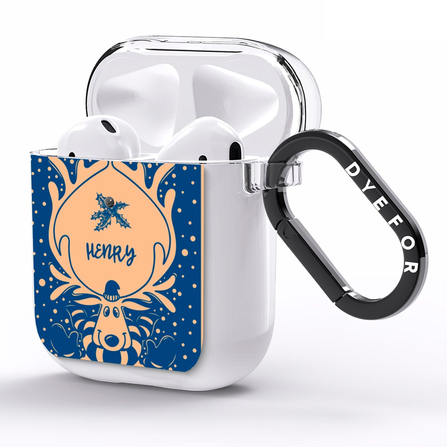 Blue Reindeer Personalised AirPods Clear Case Side Image