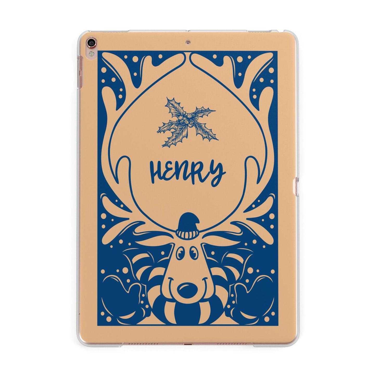 Blue Reindeer Personalised Apple iPad Rose Gold Case