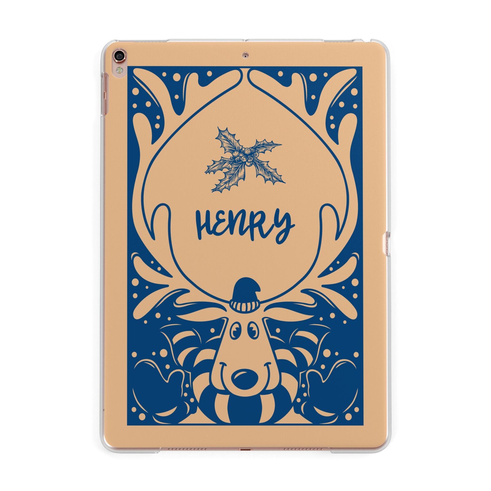 Blue Reindeer Personalised Apple iPad Rose Gold Case