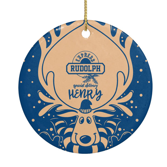 Blue Reindeer Personalised Circle Decoration