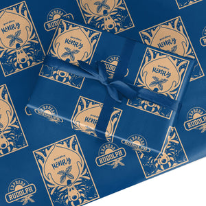Blue Reindeer Personalised Wrapping Paper