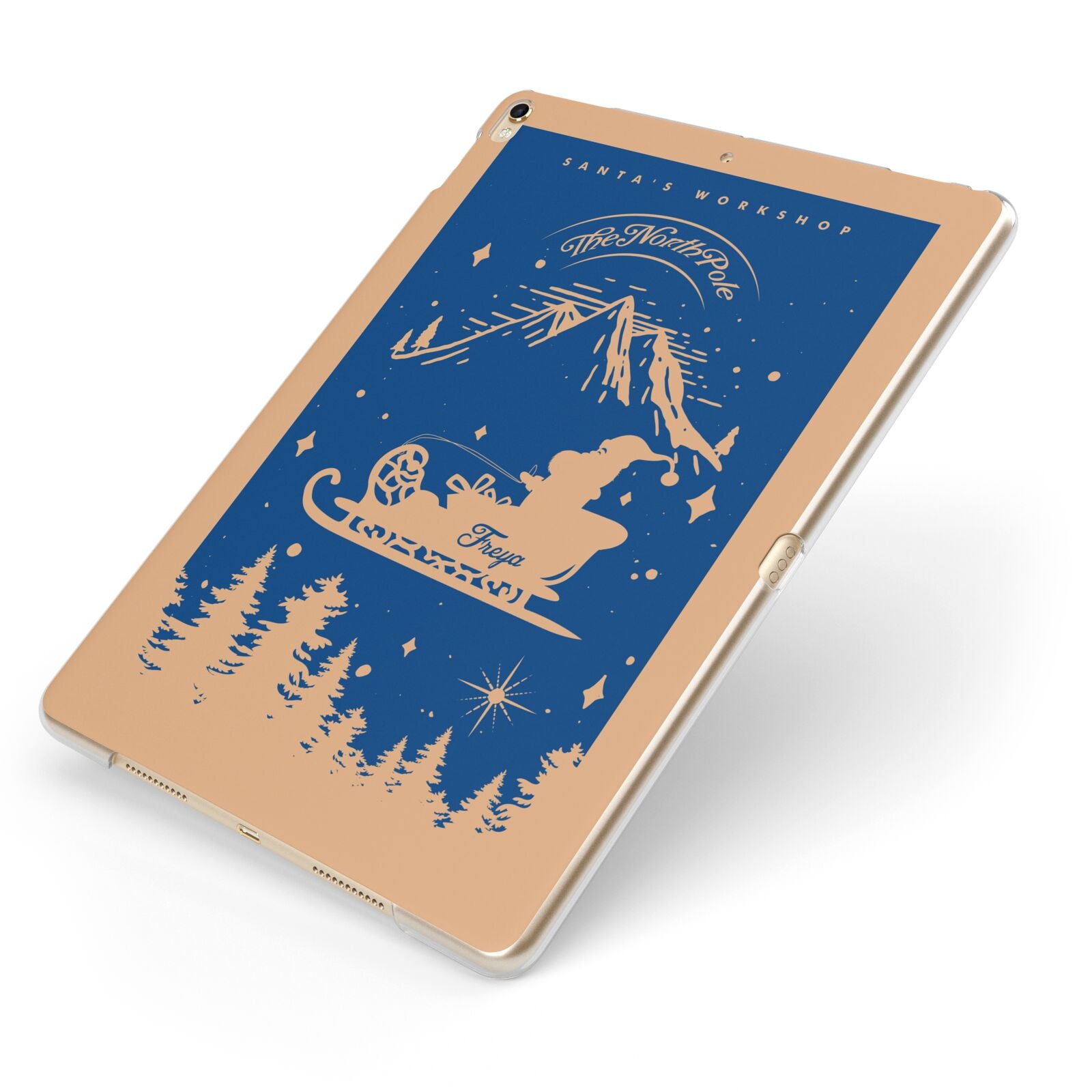 Blue Santas Sleigh Personalised Apple iPad Case on Gold iPad Side View