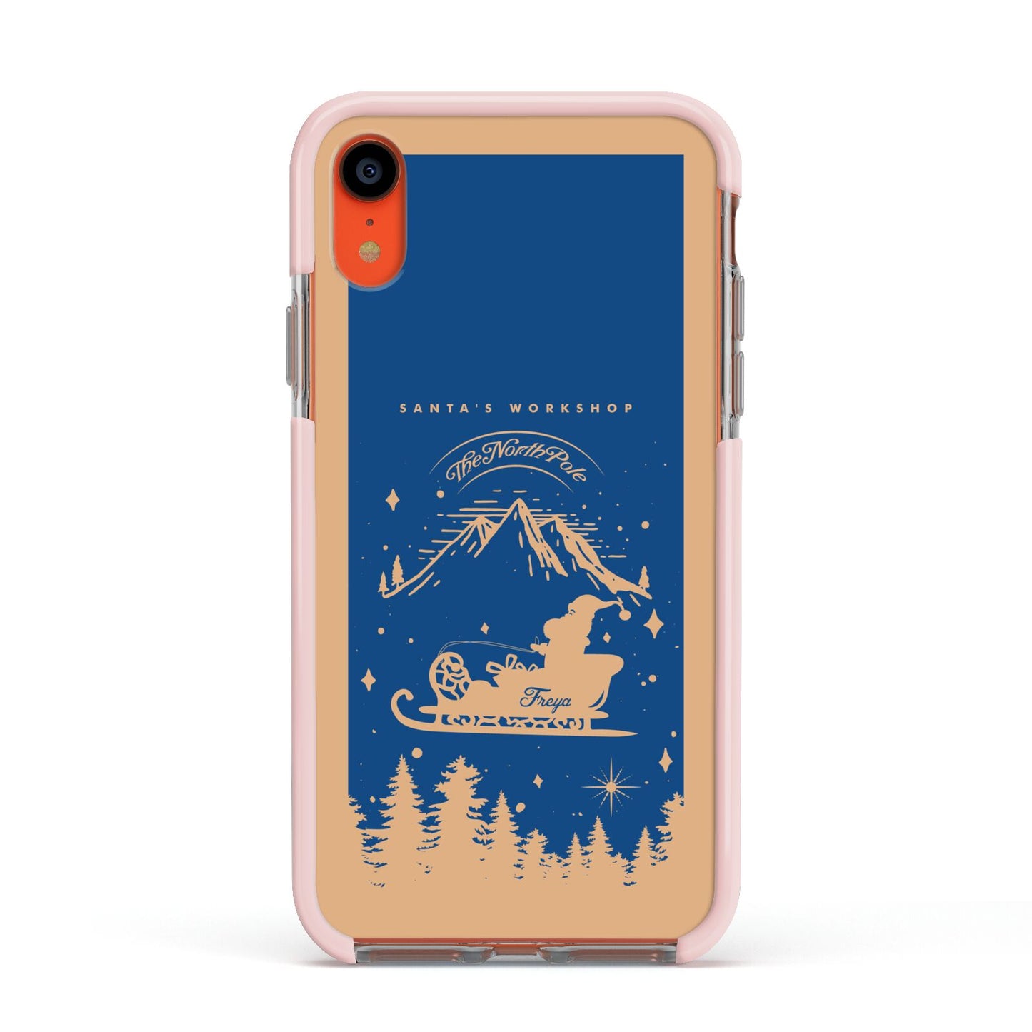 Blue Santas Sleigh Personalised Apple iPhone XR Impact Case Pink Edge on Coral Phone