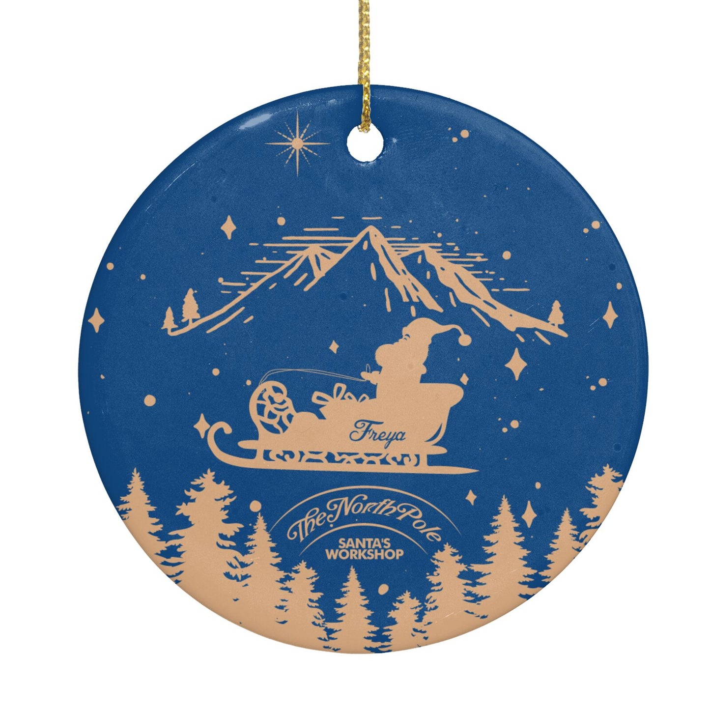 Blue Santas Sleigh Personalised Circle Decoration Back Image