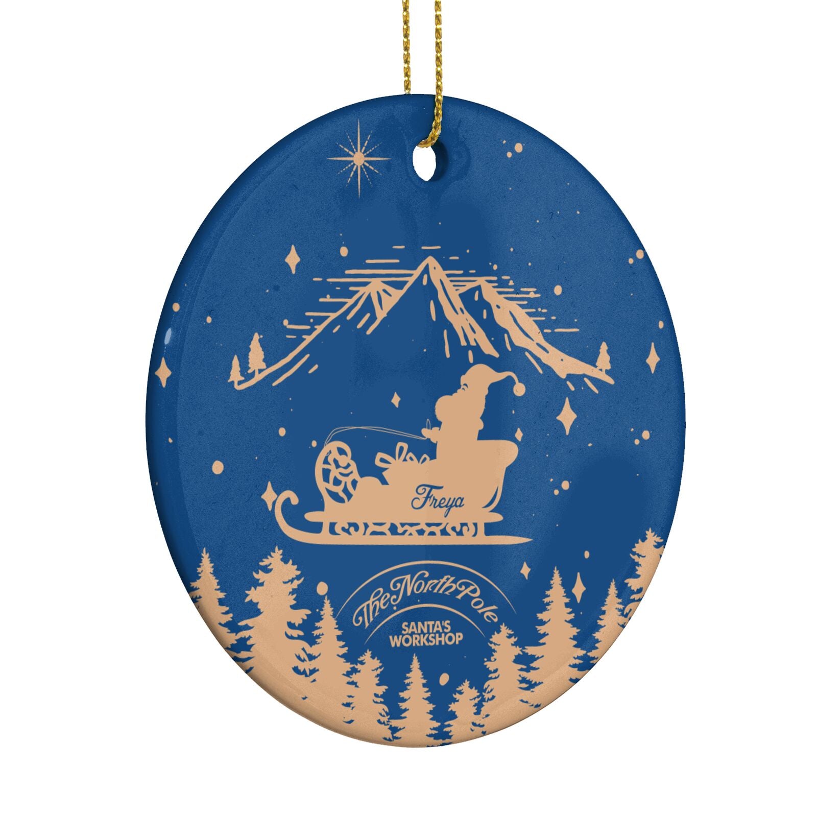 Blue Santas Sleigh Personalised Circle Decoration Side Angle