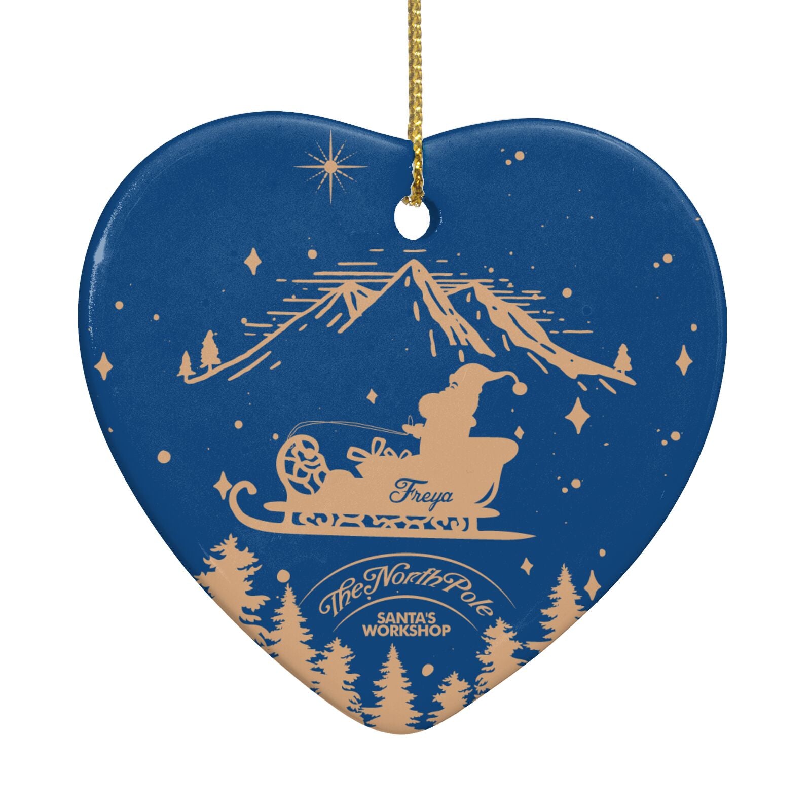 Blue Santas Sleigh Personalised Heart Decoration