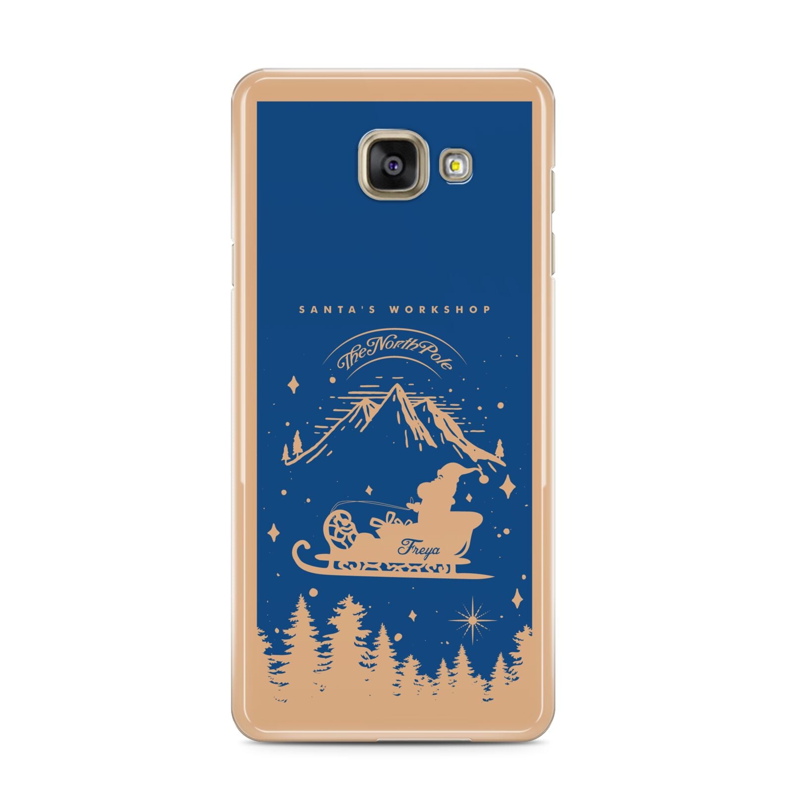 Blue Santas Sleigh Personalised Samsung Galaxy A3 2016 Case on gold phone