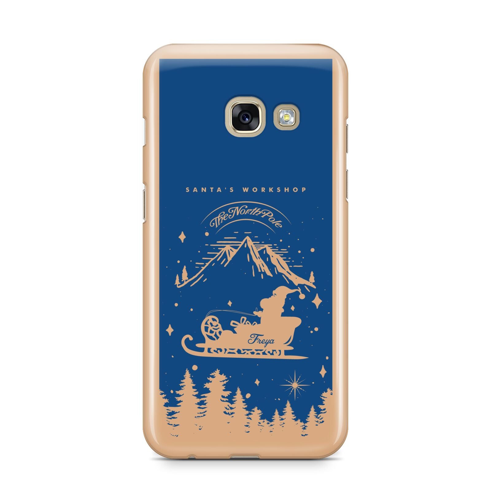 Blue Santas Sleigh Personalised Samsung Galaxy A3 2017 Case on gold phone
