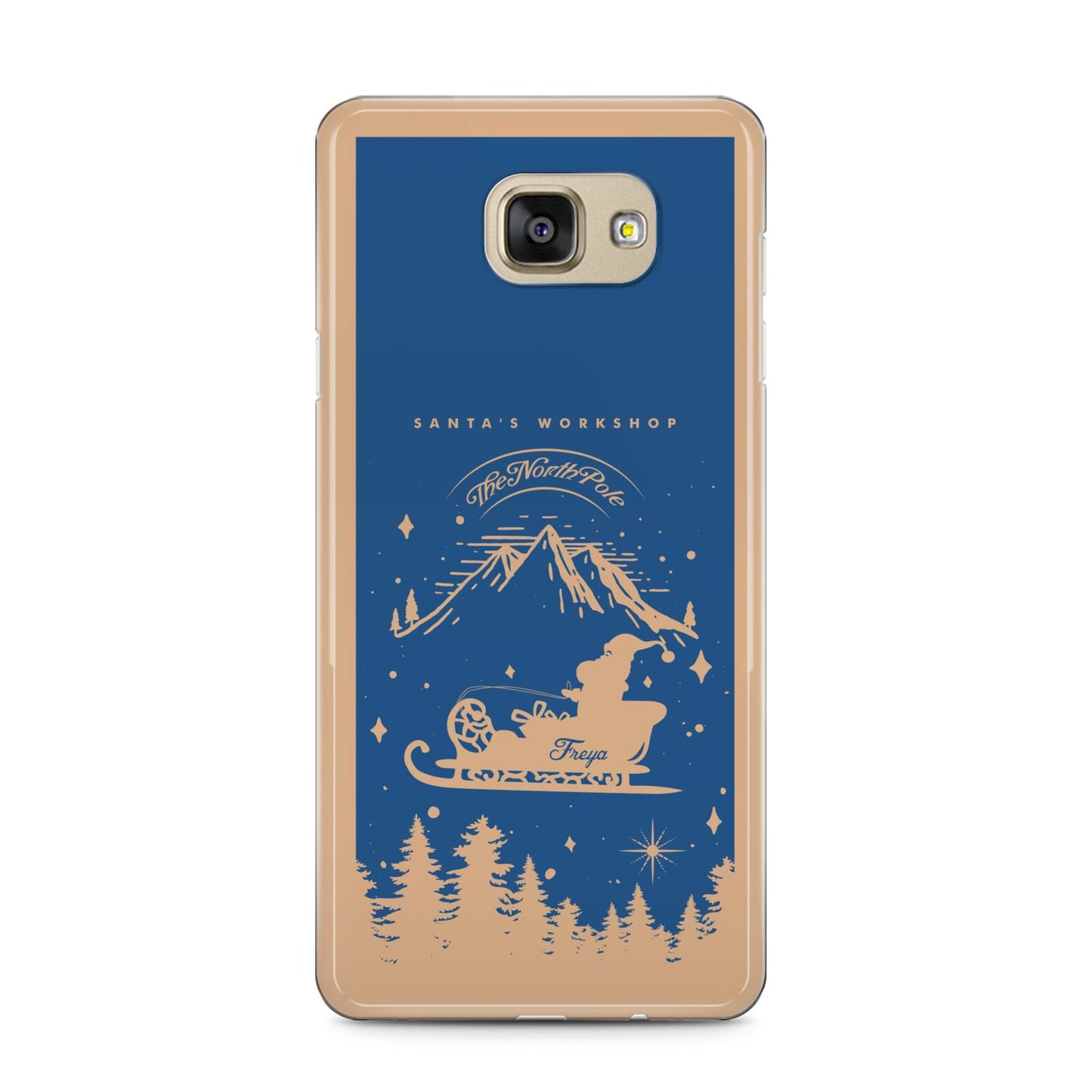 Blue Santas Sleigh Personalised Samsung Galaxy A5 2016 Case on gold phone