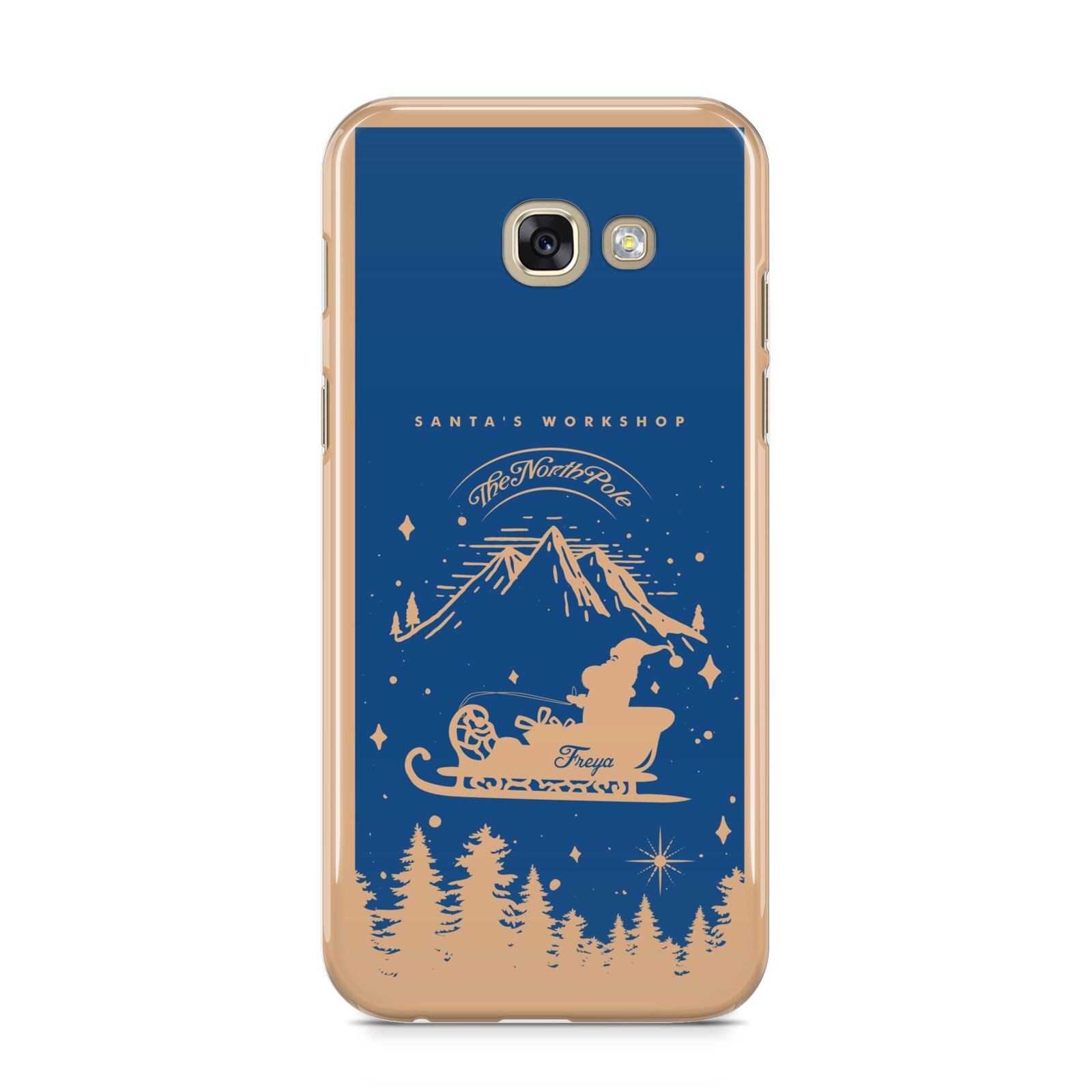 Blue Santas Sleigh Personalised Samsung Galaxy A5 2017 Case on gold phone