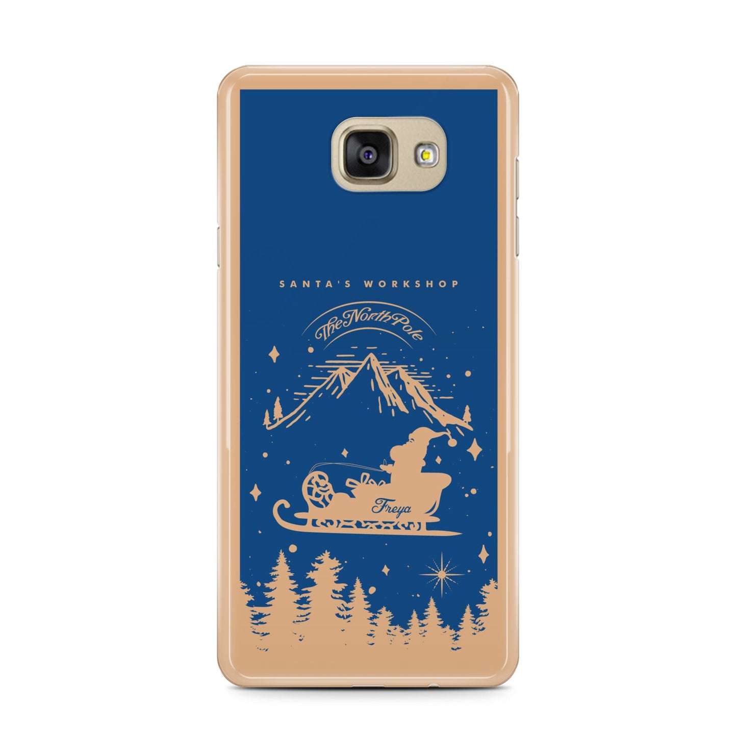 Blue Santas Sleigh Personalised Samsung Galaxy A7 2016 Case on gold phone