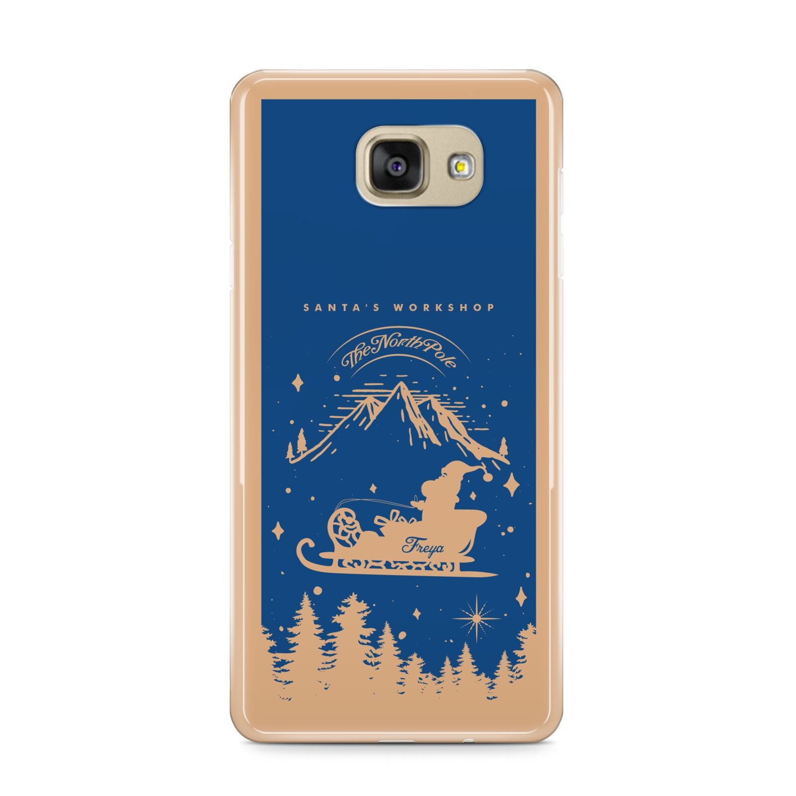 Blue Santas Sleigh Personalised Samsung Galaxy A9 2016 Case on gold phone
