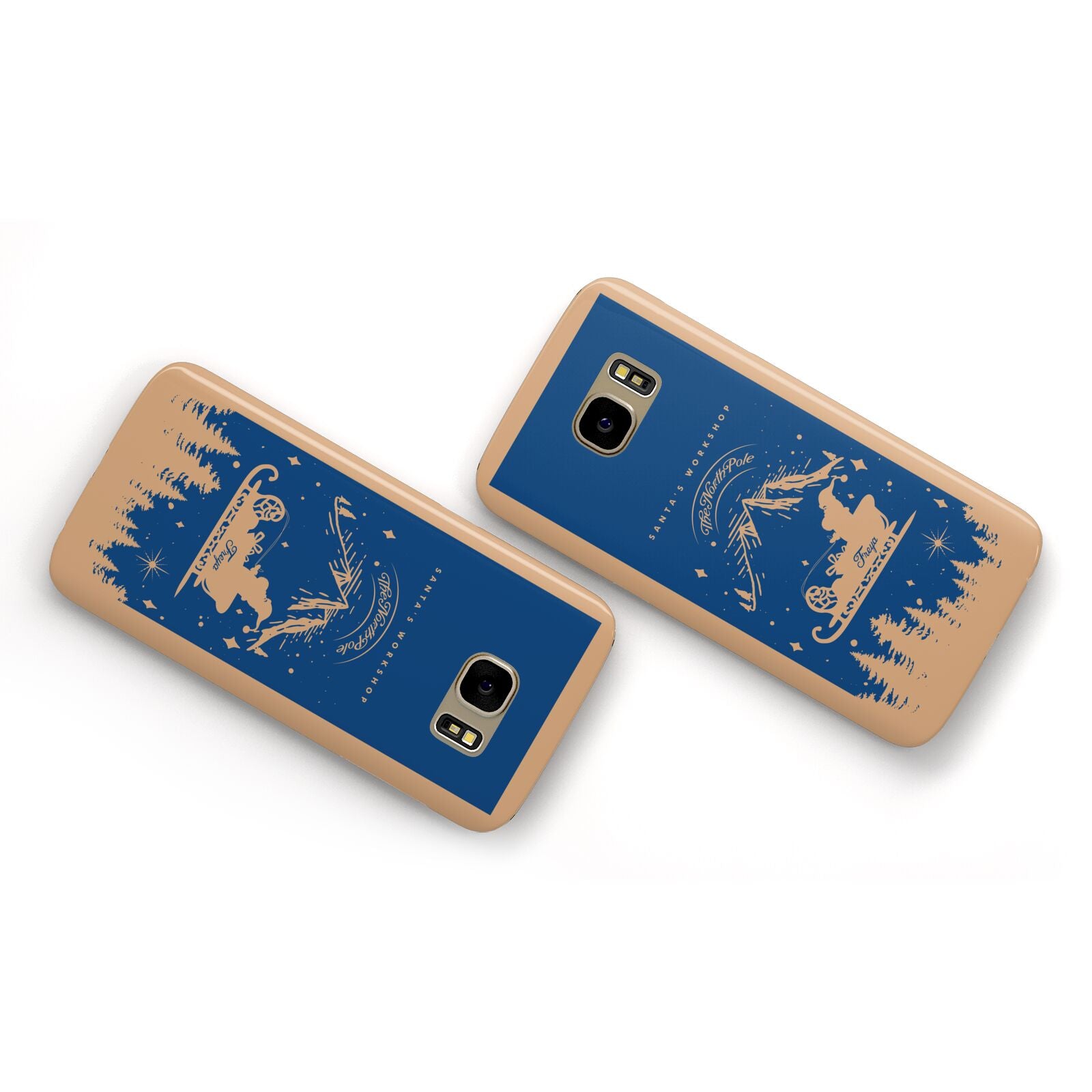 Blue Santas Sleigh Personalised Samsung Galaxy Case Flat Overview