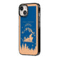 Blue Santas Sleigh Personalised iPhone 14 Black Impact Case Side Angle on Silver phone