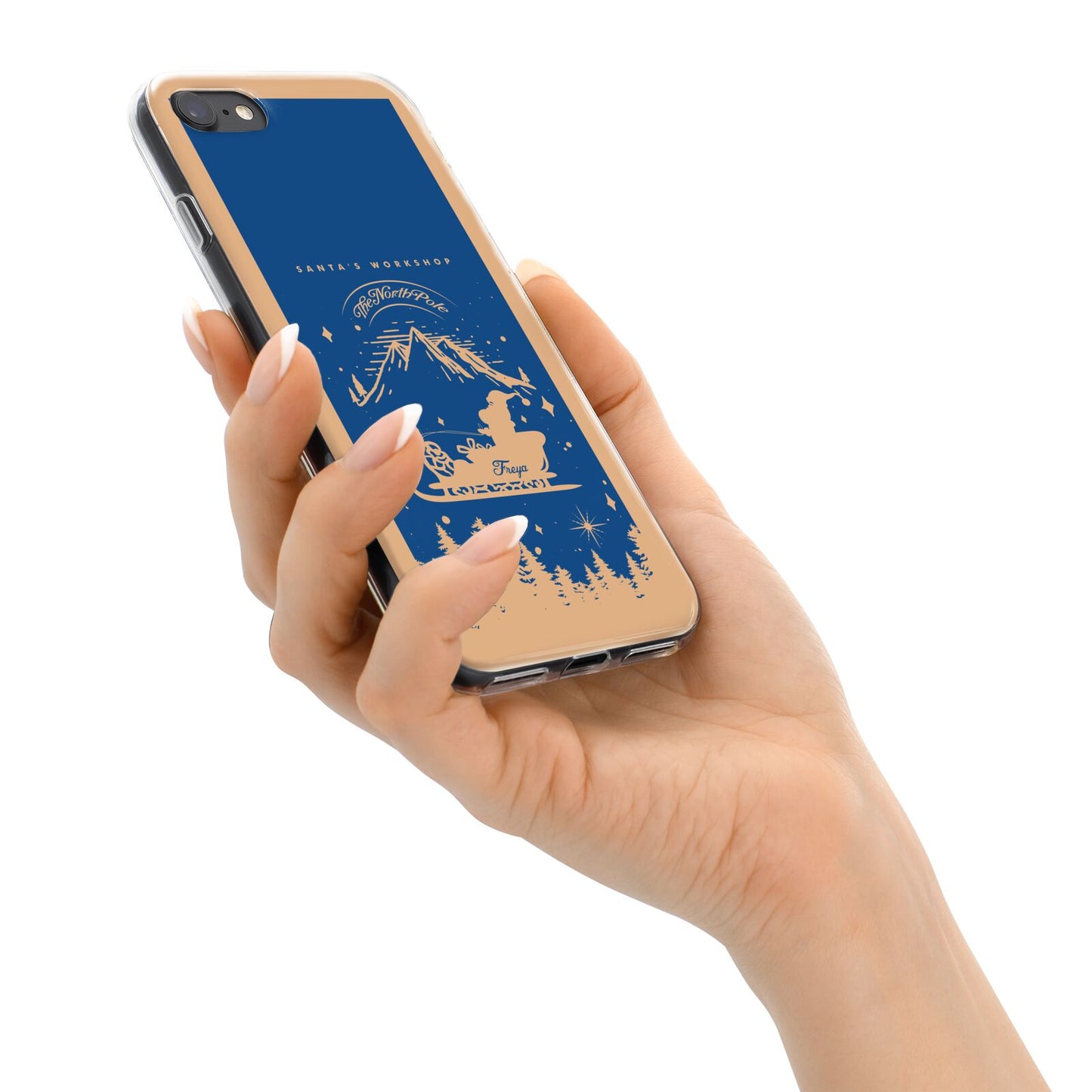 Blue Santas Sleigh Personalised iPhone 7 Bumper Case on Black iPhone Alternative Image