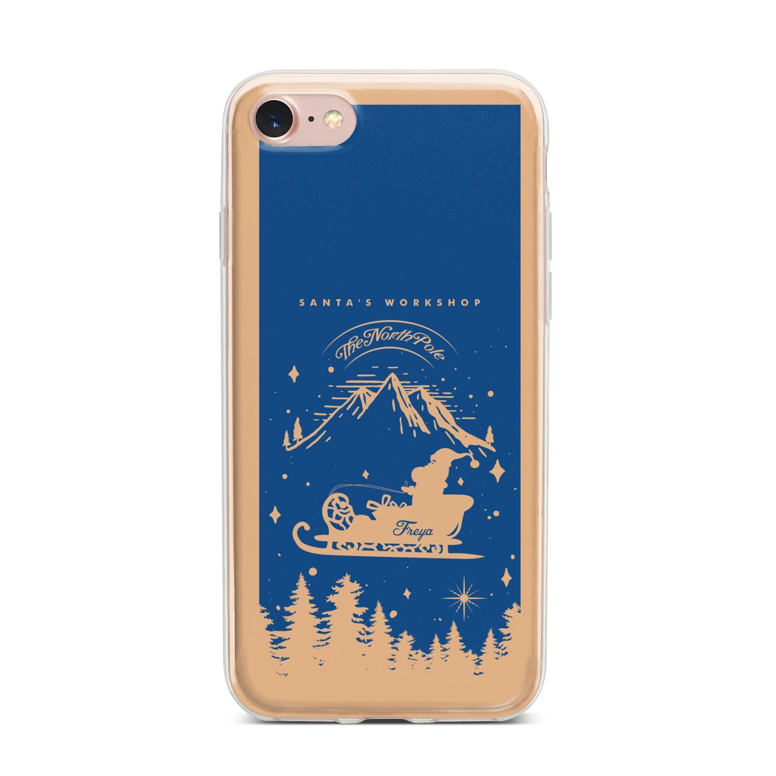 Blue Santas Sleigh Personalised iPhone 7 Bumper Case on Rose Gold iPhone