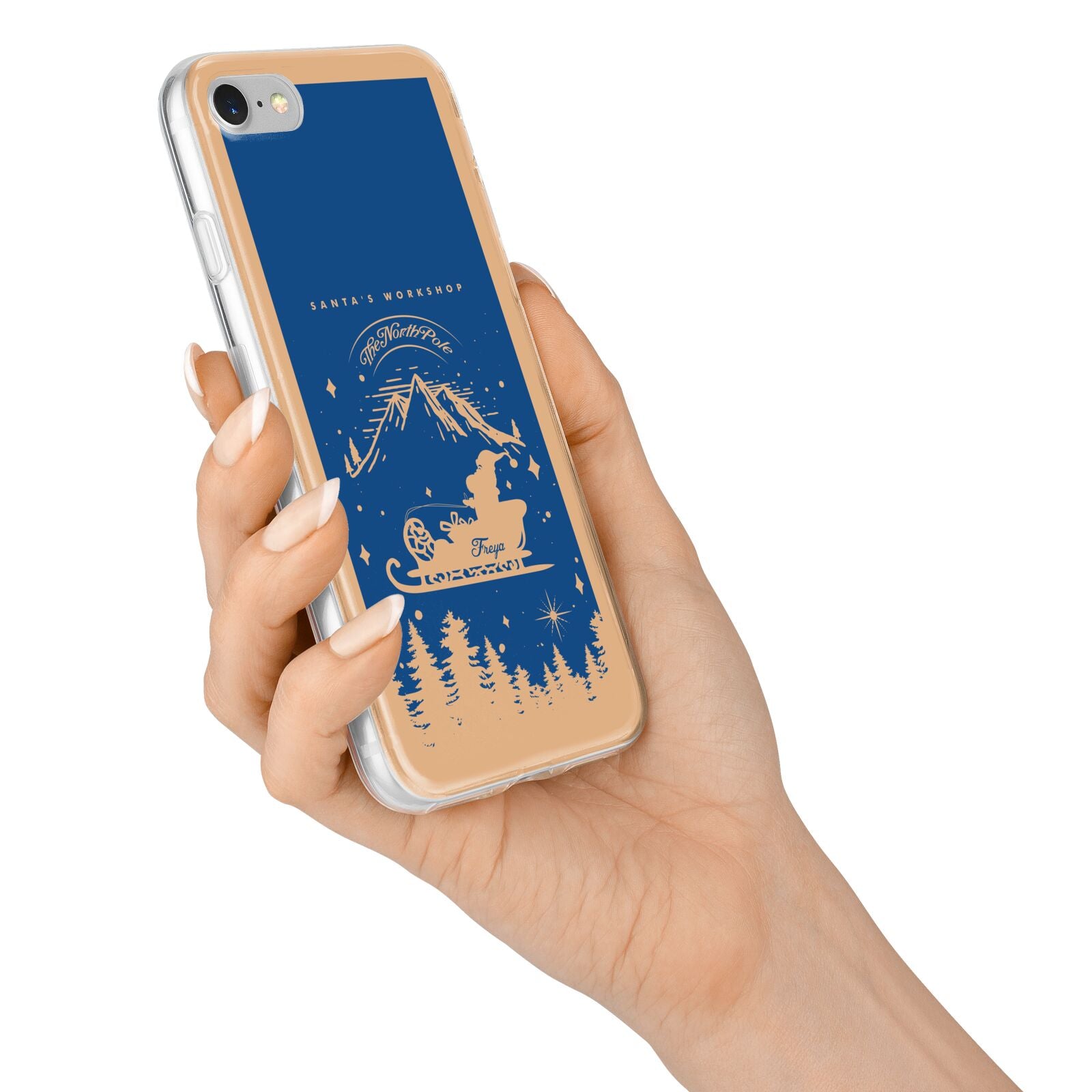 Blue Santas Sleigh Personalised iPhone 7 Bumper Case on Silver iPhone Alternative Image