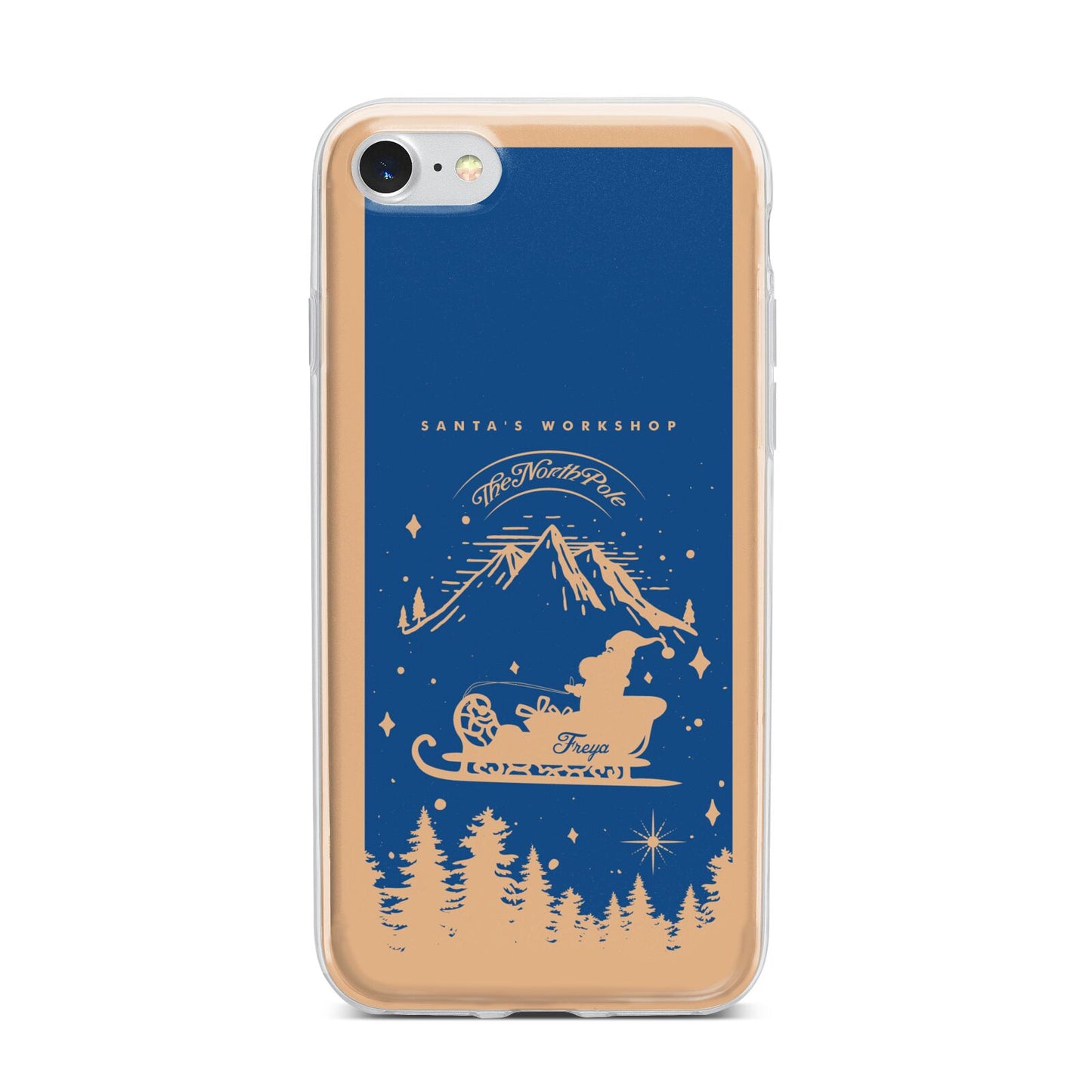 Blue Santas Sleigh Personalised iPhone 7 Bumper Case on Silver iPhone