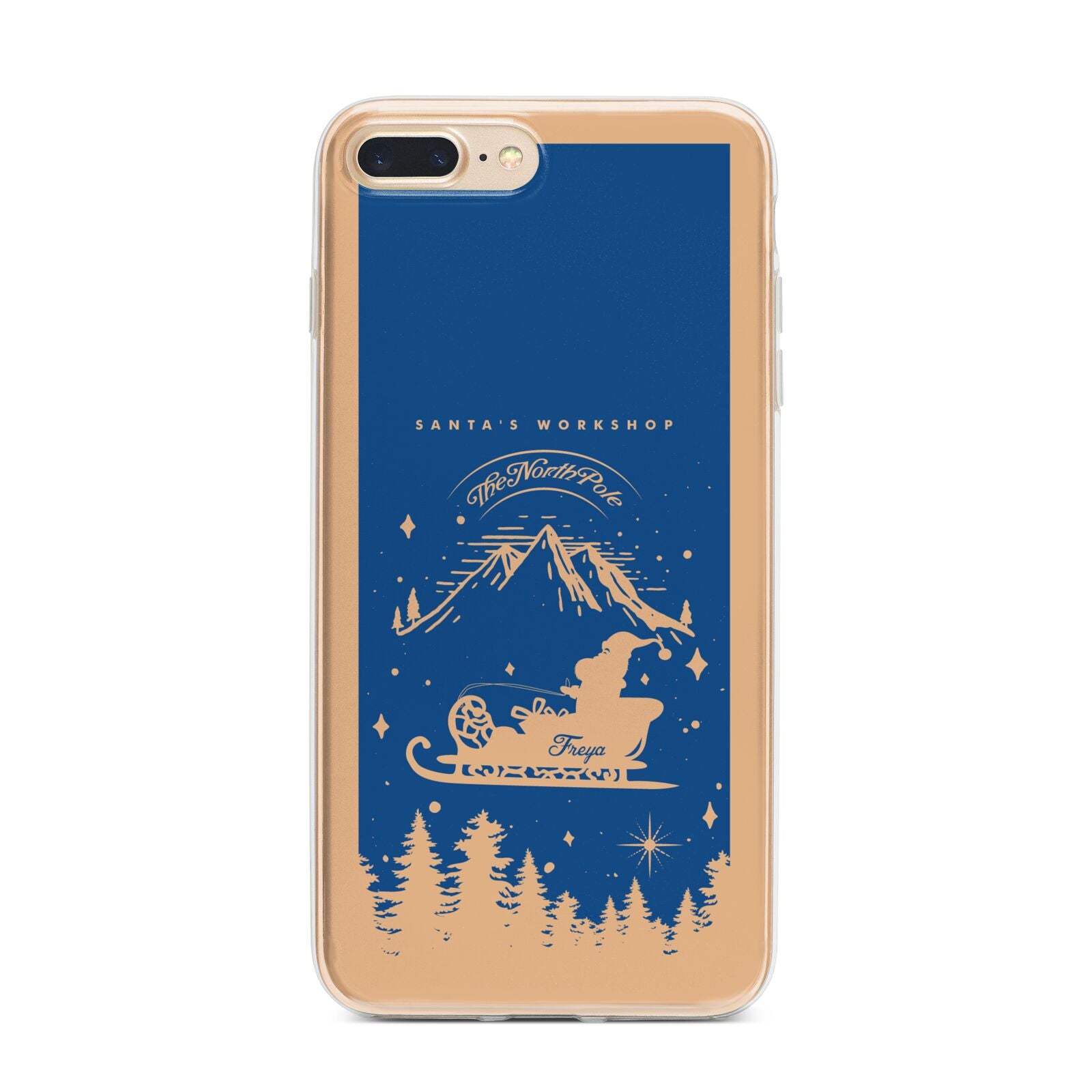 Blue Santas Sleigh Personalised iPhone 7 Plus Bumper Case on Gold iPhone