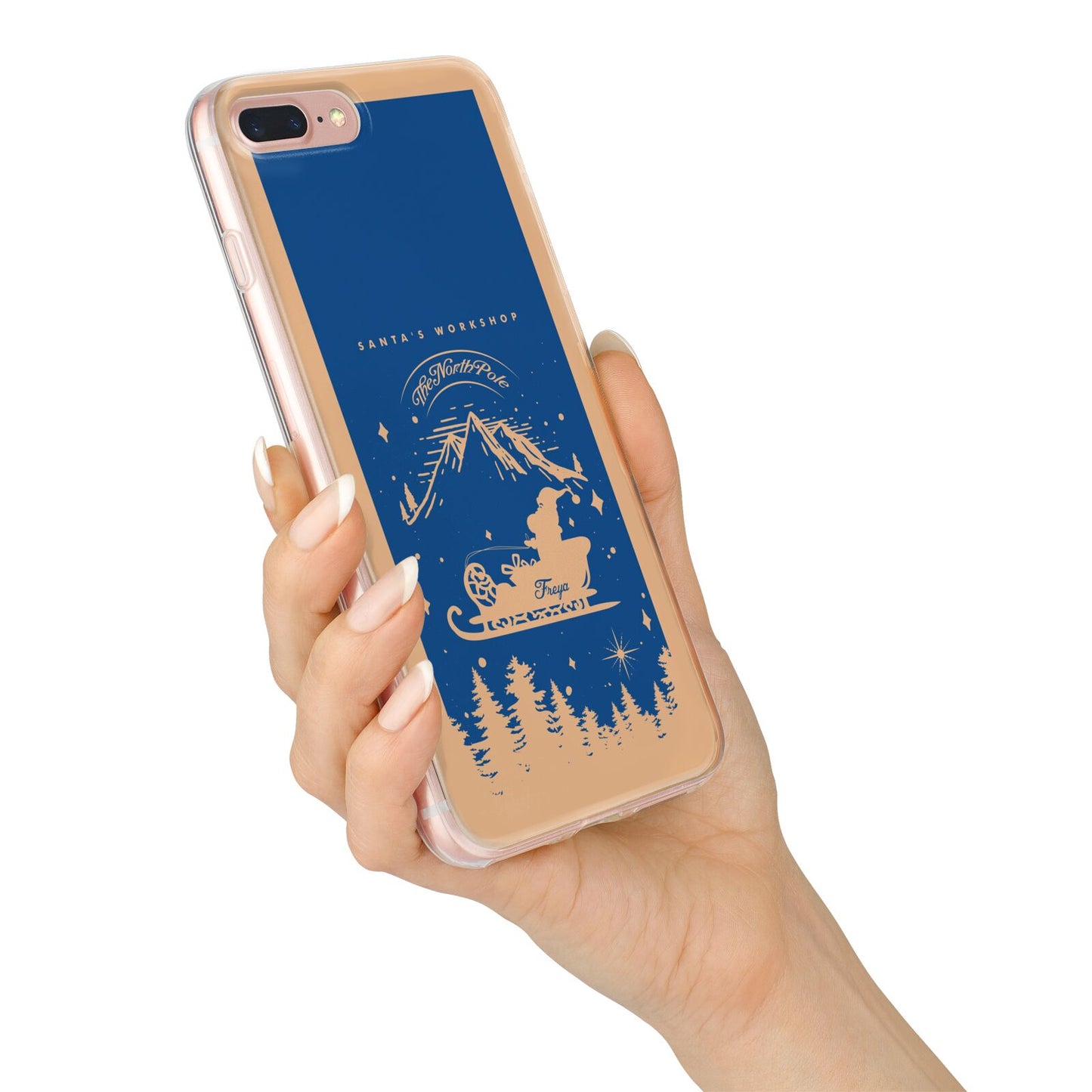 Blue Santas Sleigh Personalised iPhone 7 Plus Bumper Case on Rose Gold iPhone Alternative Image